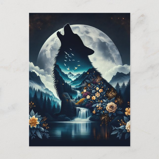 Howling Wolf | Full Moon Ai Art Postcard (Front)