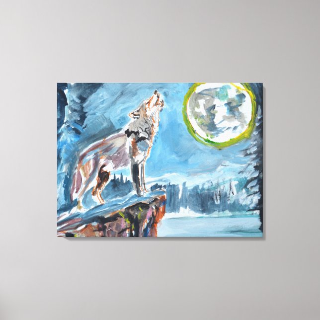 Howling Wolf Full Moon Canvas Print (Front)