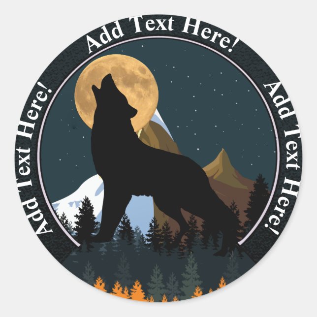 Howling Wolf Full Moon Classic Round Sticker (Front)