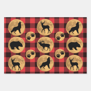 Howling Wolf Full Moon Deer Elk Bear Wrapping Paper Sheet