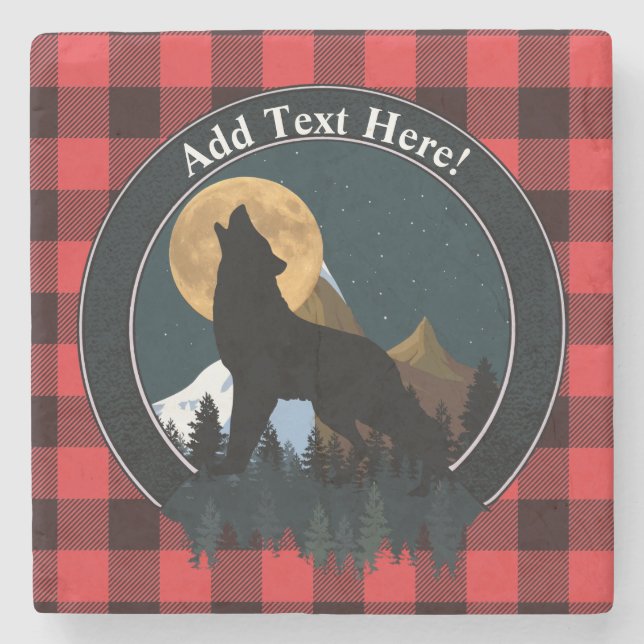 Howling Wolf Full Moon Stone Coaster (Front)