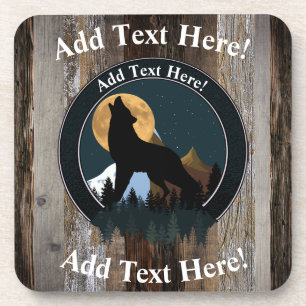 Howling Wolf Full Moon Vintage Wood  Rustic Wood Coaster