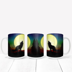 Howling Wolf Full Moon Wolf Silhouette Coffee Mug