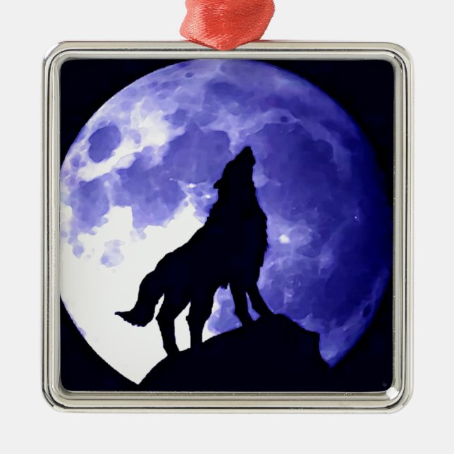 Howling Wolf & Fullmoon Metal Ornament (Front)
