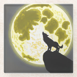 howling wolf glass coaster