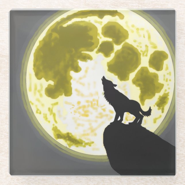howling wolf glass coaster (Front)