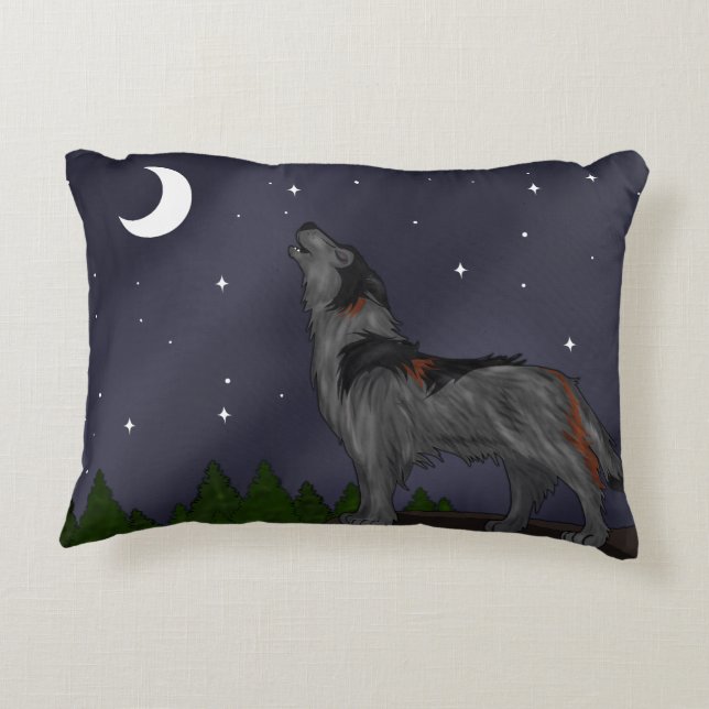 Howling Wolf (Grey) Decorative Pillow (Back)