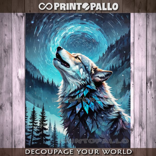 Howling wolf in  mountain forest with star trail  tissue paper (Creator Uploaded)