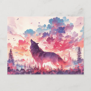 Howling Wolf in Pink Sunset Forest Postcard