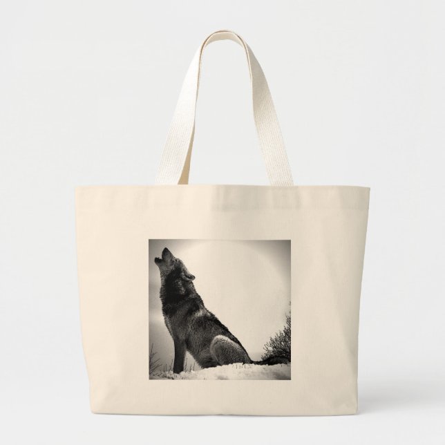 Howling Wolf in Snow Large Tote Bag (Front)