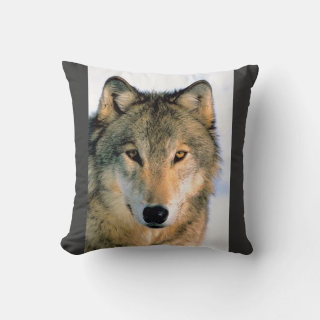 Howling Wolf In Snow Throw   Pillow (Front)