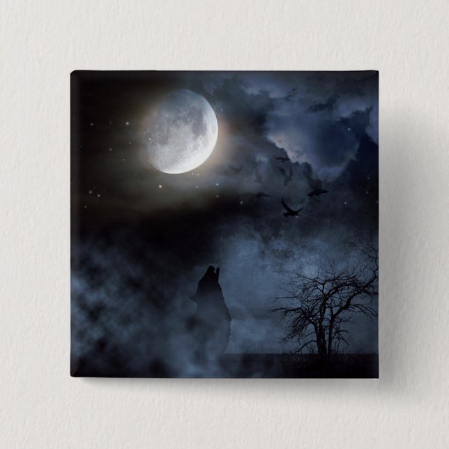 Howling Wolf in the Graveyard 2 Inch Square Button (Front)