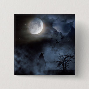 Howling Wolf in the Graveyard 2 Inch Square Button