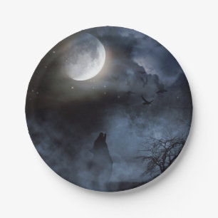 Howling Wolf in the Graveyard Paper Plate