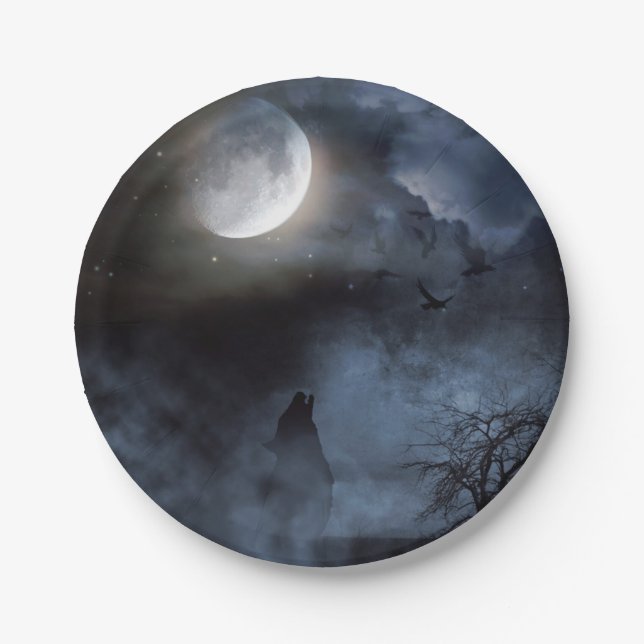 Howling Wolf in the Graveyard Paper Plate (Front)