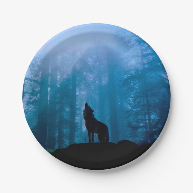Howling Wolf in Wilderness Paper Plate (Front)
