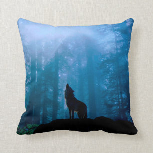 Howling Wolf in Wilderness Throw Pillow