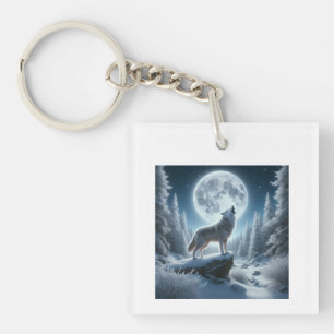 Howling Wolf In Winter Keychain
