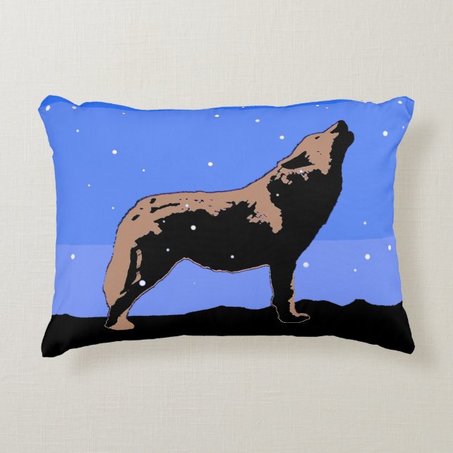 Howling Wolf in Winter  - Original Wildlife Art Accent Pillow (Front)