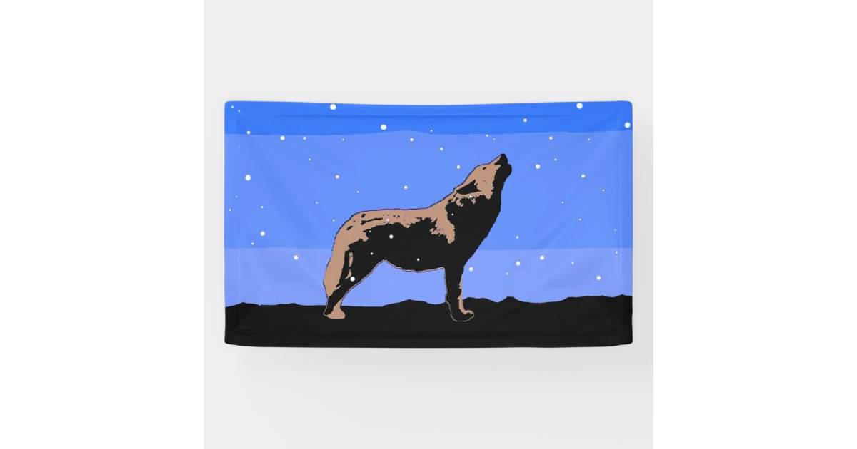 Howling Wolf in Winter - Original Wildlife Art Banner | Zazzle