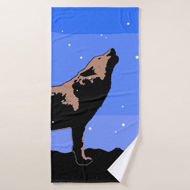 Howling Wolf in Winter  - Original Wildlife Art Bath Towel Set (Bath Towel)