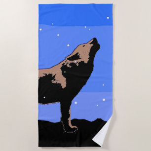 Howling Wolf in Winter  - Original Wildlife Art Beach Towel