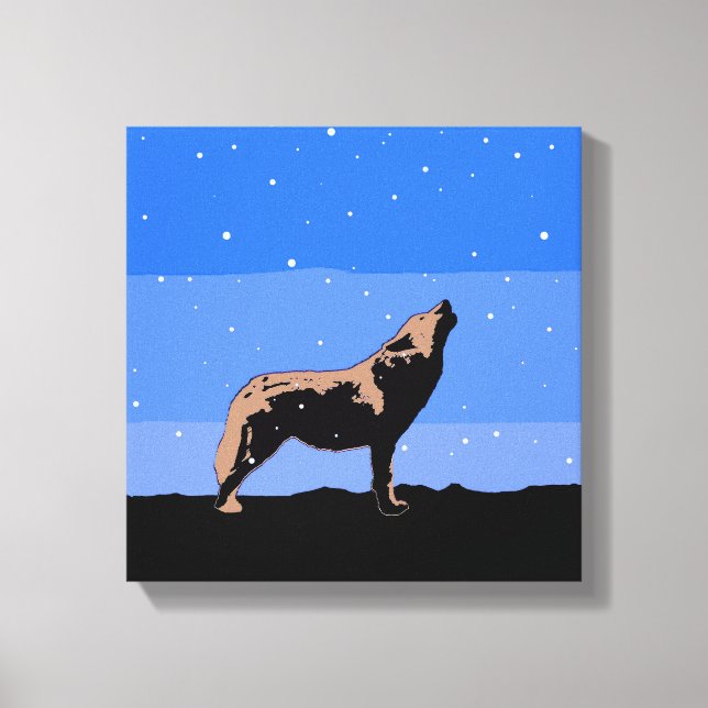 Howling Wolf in Winter  - Original Wildlife Art Canvas Print (Front)