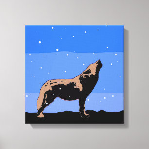 Howling Wolf in Winter  - Original Wildlife Art Canvas Print
