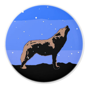 Howling Wolf in Winter  - Original Wildlife Art Ceramic Knob