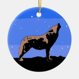 Howling Wolf in Winter - Original Wildlife Art Ceramic Ornament