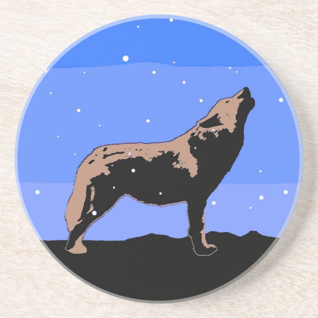 Howling Wolf in Winter  - Original Wildlife Art Coaster (Front)