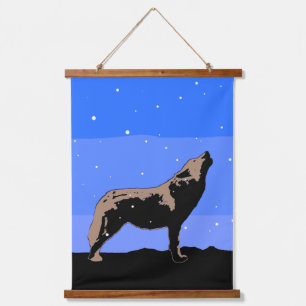 Howling Wolf in Winter  - Original Wildlife Art Hanging Tapestry