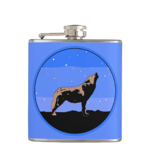 Howling Wolf in Winter  - Original Wildlife Art Hip Flask