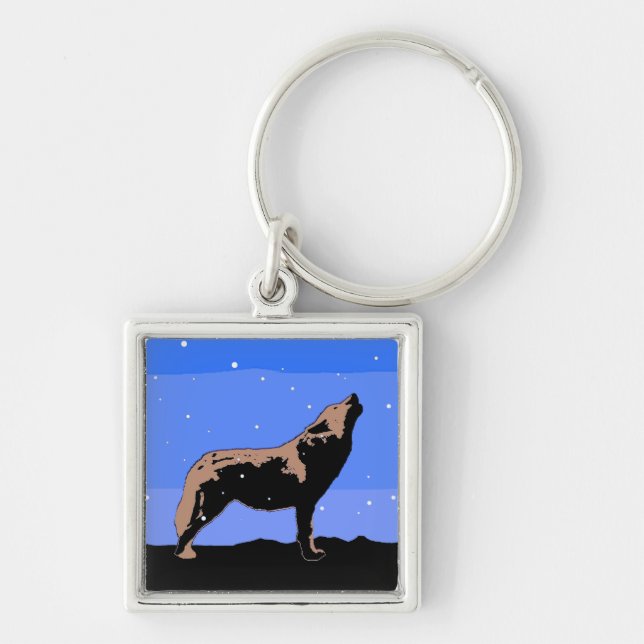 Howling Wolf in Winter  - Original Wildlife Art Keychain (Front)