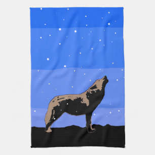Howling Wolf in Winter - Original Wildlife Art Kitchen Towel