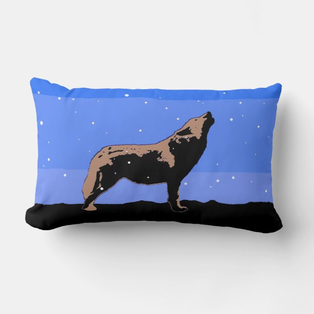Howling Wolf in Winter  - Original Wildlife Art Lumbar Pillow (Front)