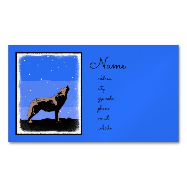 Howling Wolf in Winter  - Original Wildlife Art Magnetic Business Card (Front)