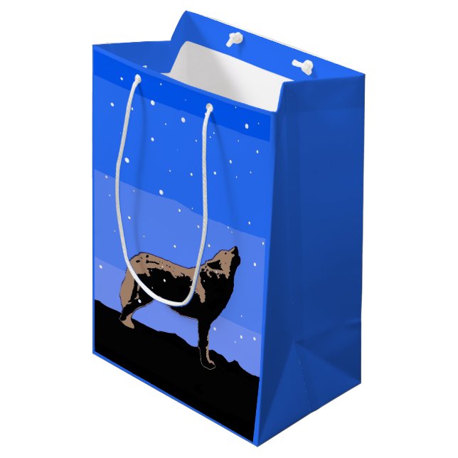 Howling Wolf in Winter  - Original Wildlife Art Medium Gift Bag (Front Angled)