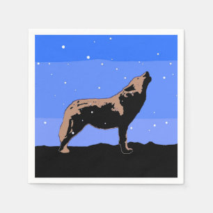 Howling Wolf in Winter  - Original Wildlife Art Napkin