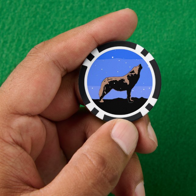 Howling Wolf in Winter  - Original Wildlife Art Poker Chips (Hand)