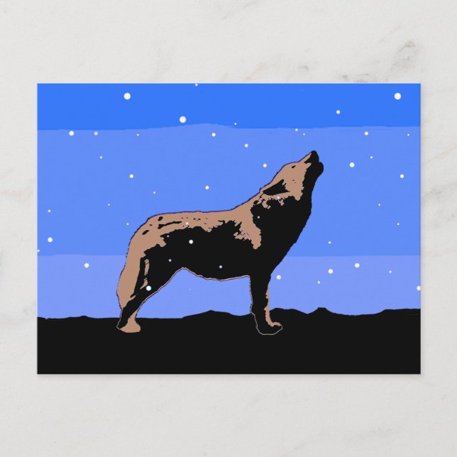 Howling Wolf in Winter  - Original Wildlife Art Postcard (Front)