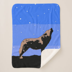 Howling Wolf in Winter - Original Wildlife Art Sherpa Blanket