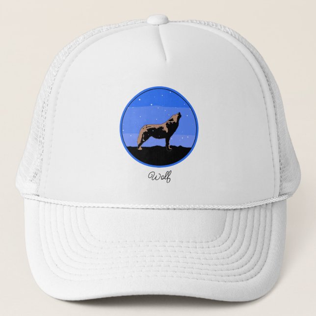 Howling Wolf in Winter  - Original Wildlife Art Trucker Hat (Front)