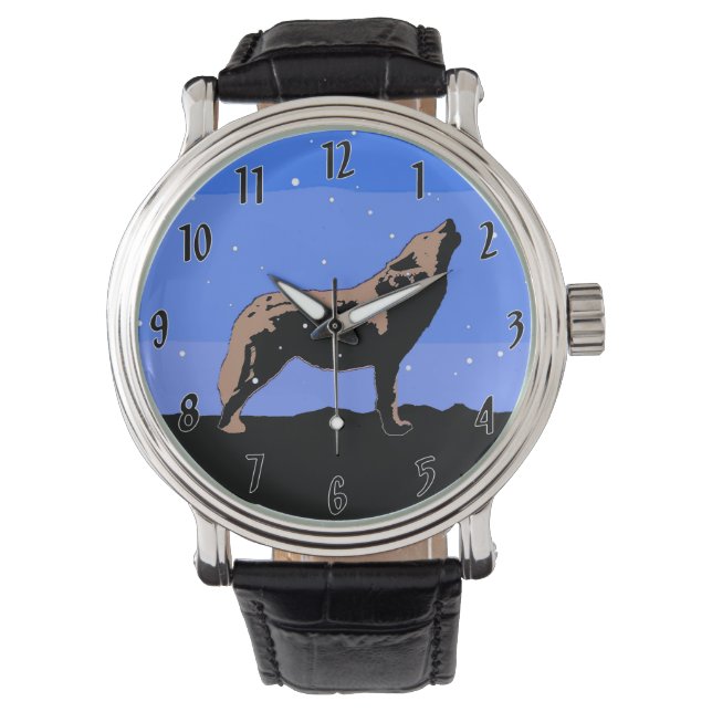 Howling Wolf in Winter  - Original Wildlife Art Watch (Front)