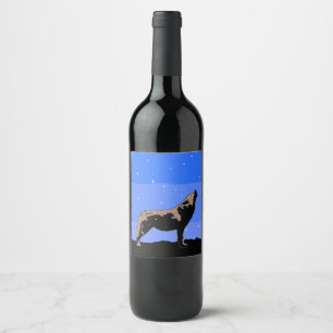 Howling Wolf in Winter  - Original Wildlife Art Wine Label