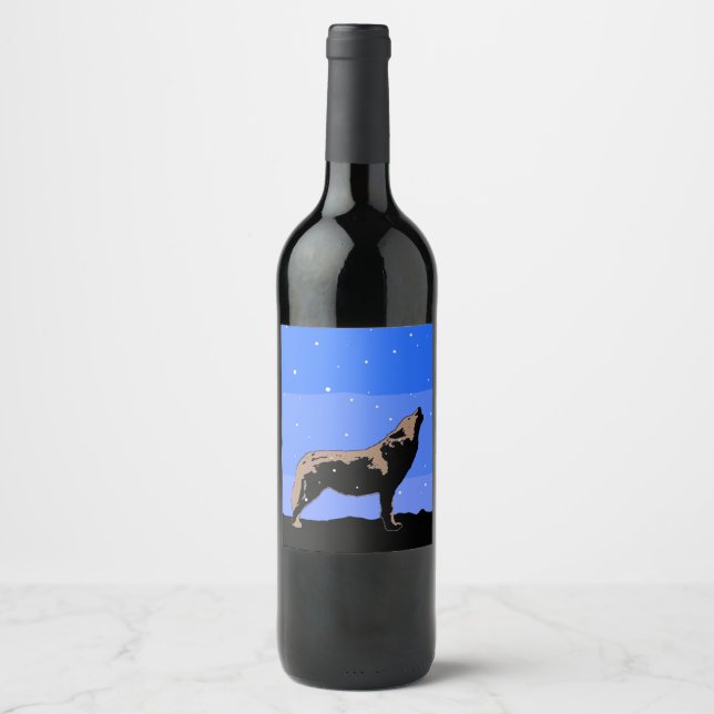 Howling Wolf in Winter  - Original Wildlife Art Wine Label (Front)