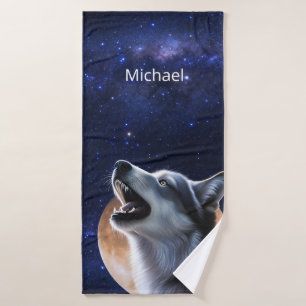 Howling Wolf Monogram Bath Towel