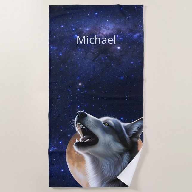Howling Wolf Monogram Beach Towel (Front)