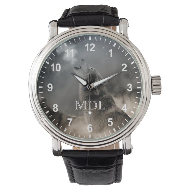 Howling Wolf Monogram Numbers Watch (Front)