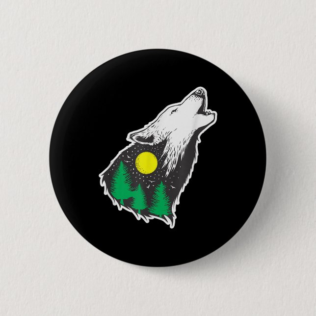 Howling Wolf Moon Forest Environmental Protection  2 Inch Round Button (Front)